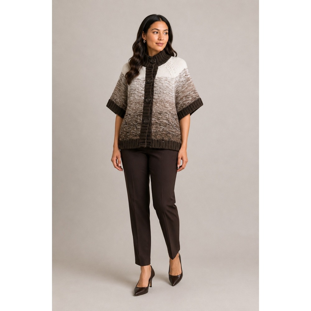 Fashion Bug Womens Large Brown Cream Ombre Knit Button Front Poncho Sweater‎ L
